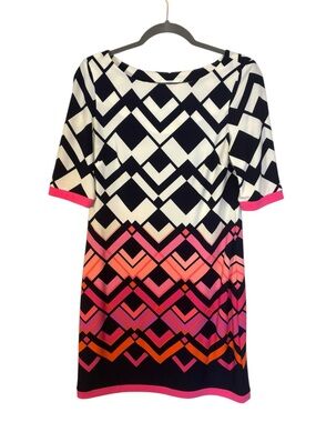 Eliza J black white pink orange Graphic Print Dress Size 4